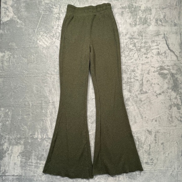 American Eagle Outfitters Pants - American Eagle Flare Pants Womens Olive Green Waffle Knit High Rise Lounge XS